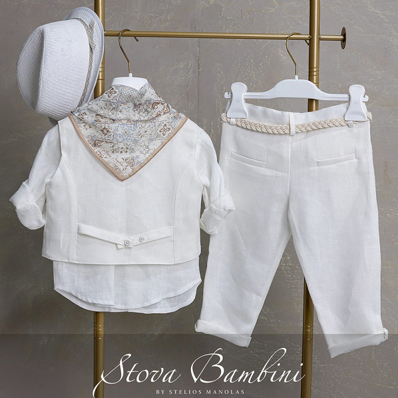 Βαπτιστικό Σύνολο Αγόρι Λινό Λευκό με Φουλάρι – Stova Bambini