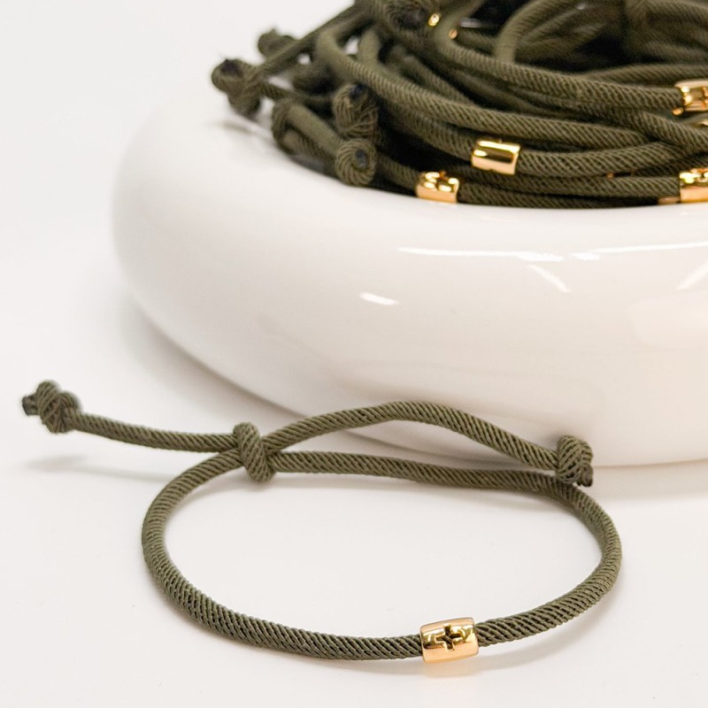 Μαρτυρικό Βραχιόλι Βάπτισης Χακί Κορδόνι με Χρυσό Σταυρό