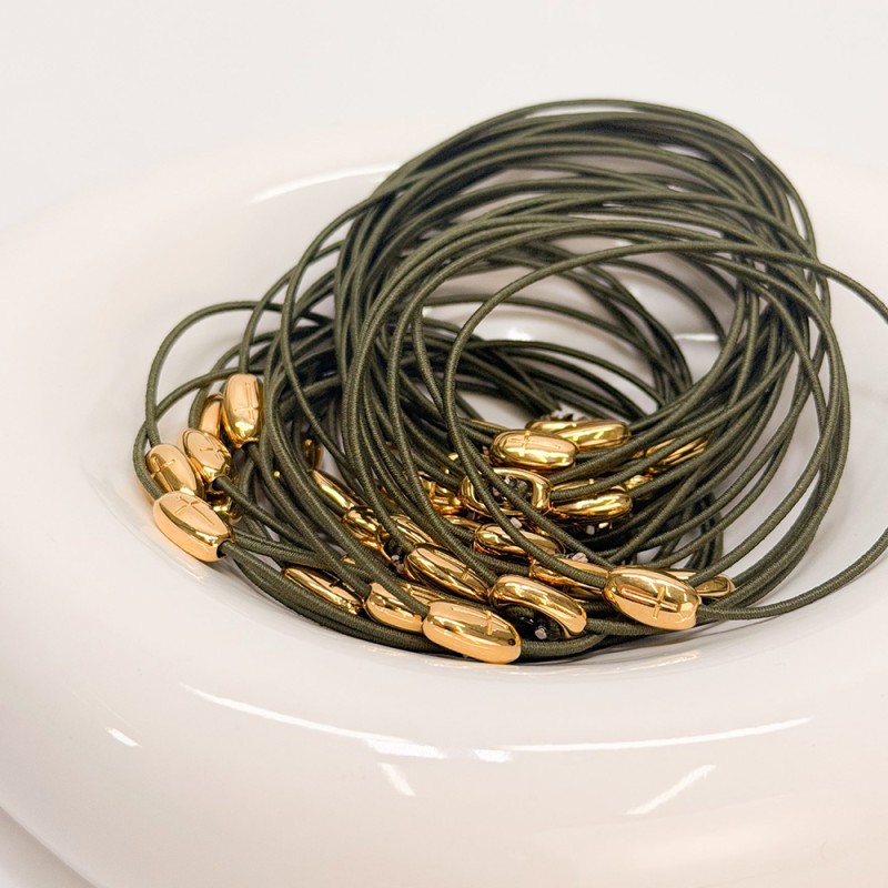 Μαρτυρικό Βραχιόλι Βάπτισης Χακί με Επιχρυσωμένο Σταυρό