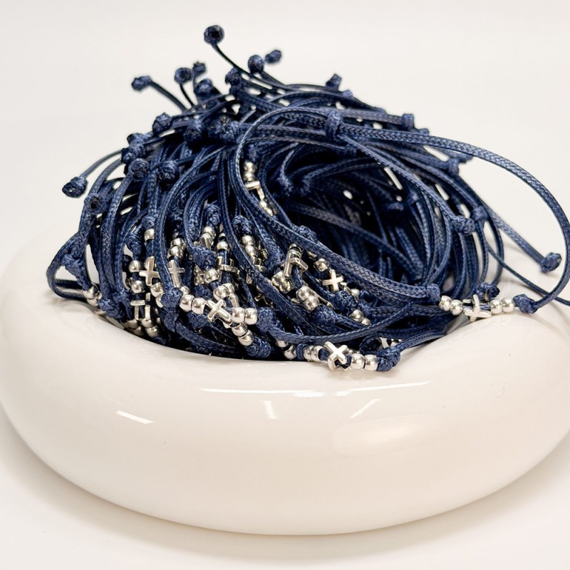 Μαρτυρικό Βραχιόλι Βάπτισης Μπλε με Ασημί Σταυρό & Χάντρες