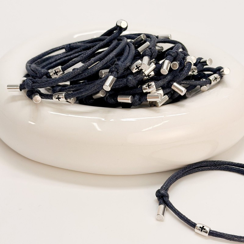 Μαρτυρικό Βραχιόλι Βάπτισης Μπλε με Ασημί Σταυρό