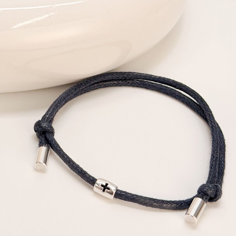 Μαρτυρικό Βραχιόλι Βάπτισης Μπλε με Ασημί Σταυρό