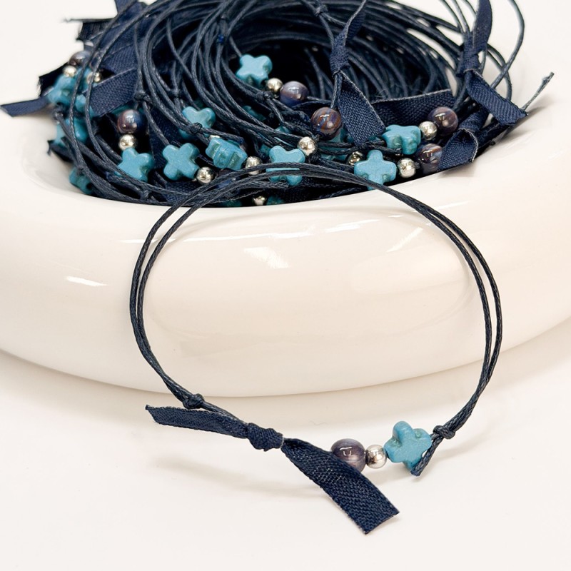 Μαρτυρικό Βραχιόλι Βάπτισης Μπλε με Σταυρό Χαολίτη