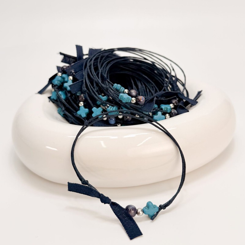 Μαρτυρικό Βραχιόλι Βάπτισης Μπλε με Σταυρό Χαολίτη