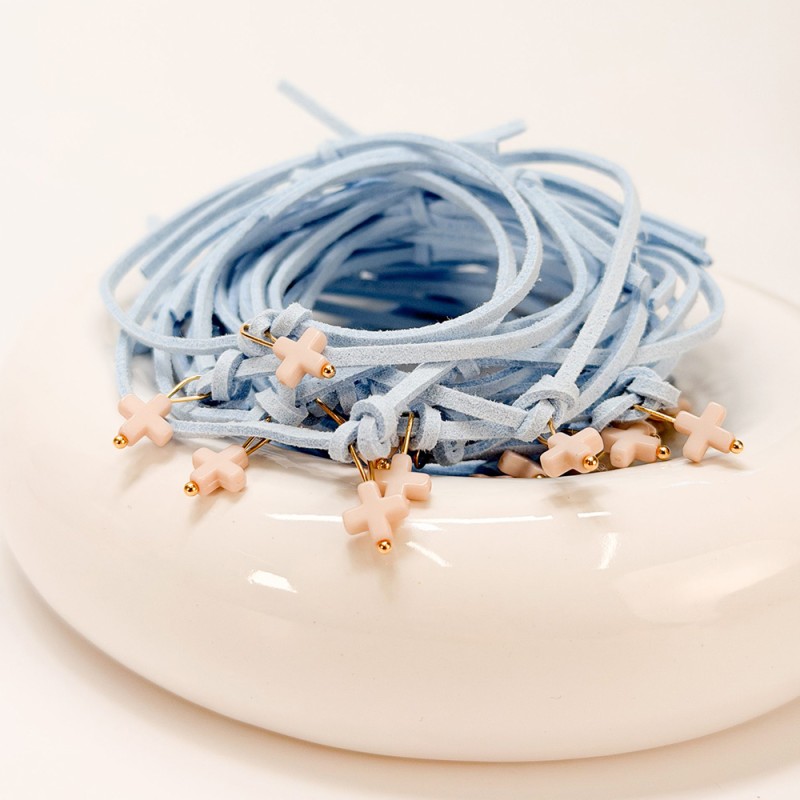 Μαρτυρικό Βραχιόλι Βάπτισης Γαλάζιο Σουέτ με Ακρυλικό Σταυρό