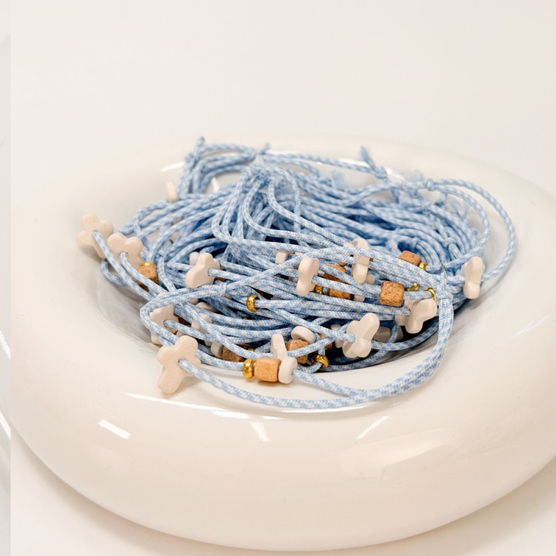 Μαρτυρικό Βραχιόλι Βάπτισης Δίχρωμο Γαλάζιο με Κεραμικό Σταυρό