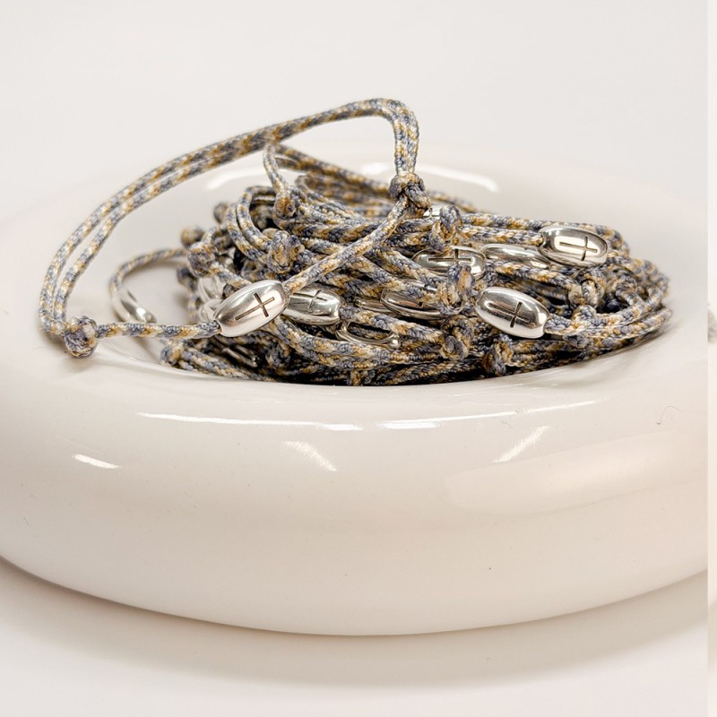 Μαρτυρικό Βραχιόλι Βάπτισης με Τρίχρωμο Κορδόνι & Ασημί Σταυρό