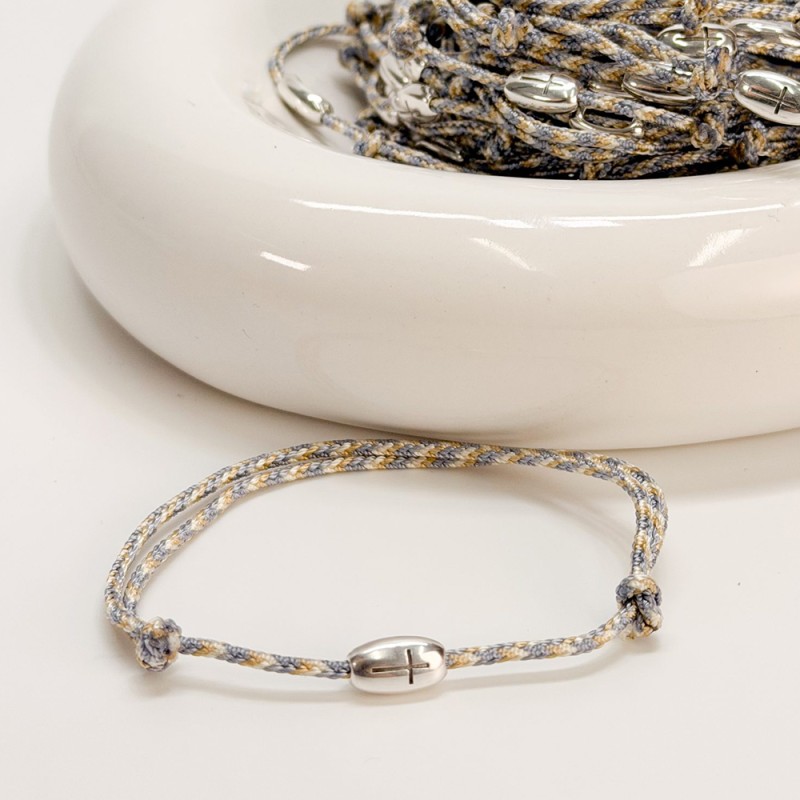 Μαρτυρικό Βραχιόλι Βάπτισης με Τρίχρωμο Κορδόνι & Ασημί Σταυρό