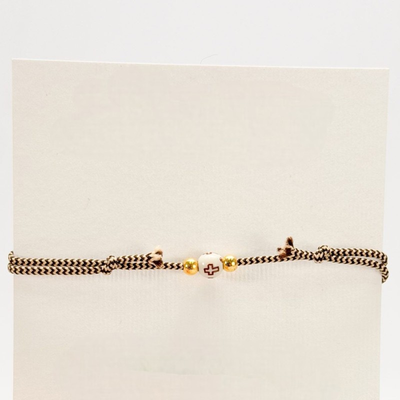 Μαρτυρικό Βραχιόλι με Δίχρωμο Κορδόνι & Χάντρα Σταυρό