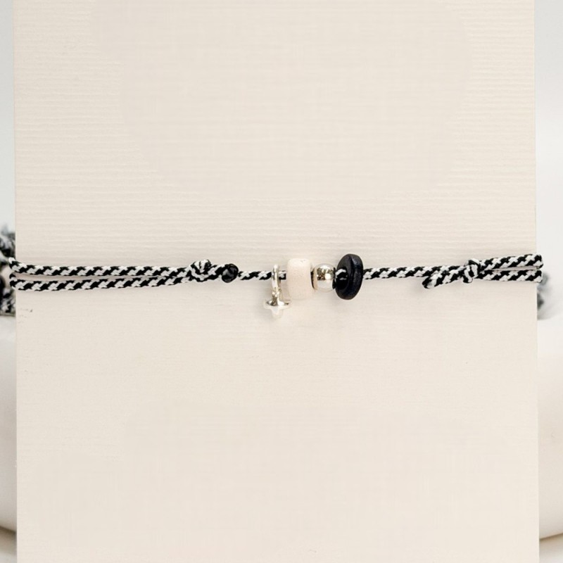 Μαρτυρικό Βραχιόλι Βάπτισης Μπλε-Λευκό με Κεραμικές Χάντρες & Ασημί Σταυρό