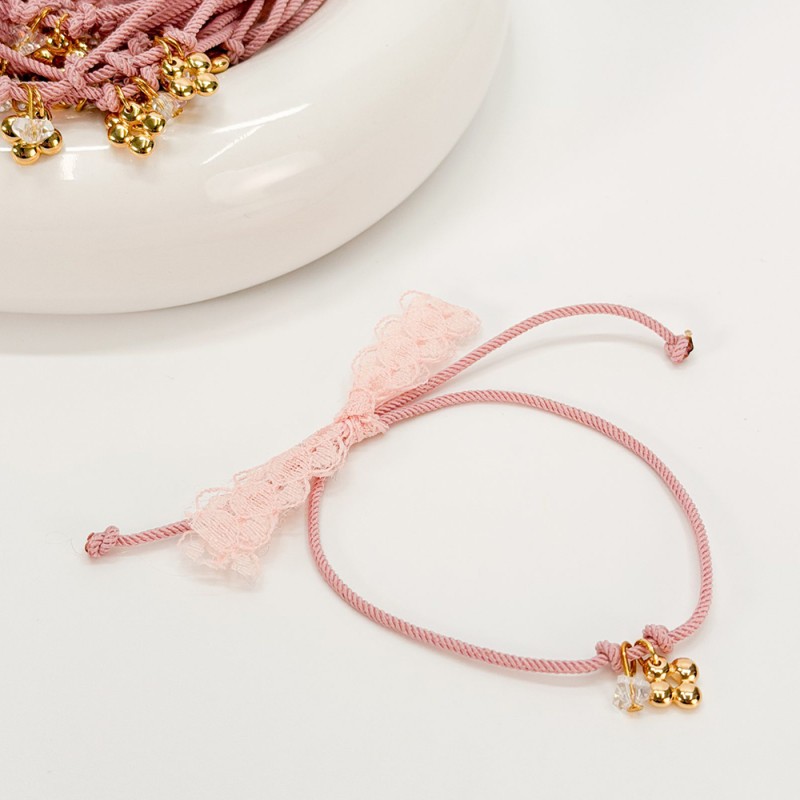 Μαρτυρικό Βραχιόλι με Στριφτό Κορδόνι Σάπιο Μήλο, Δαντέλα & Επιχρυσωμένο Σταυρό