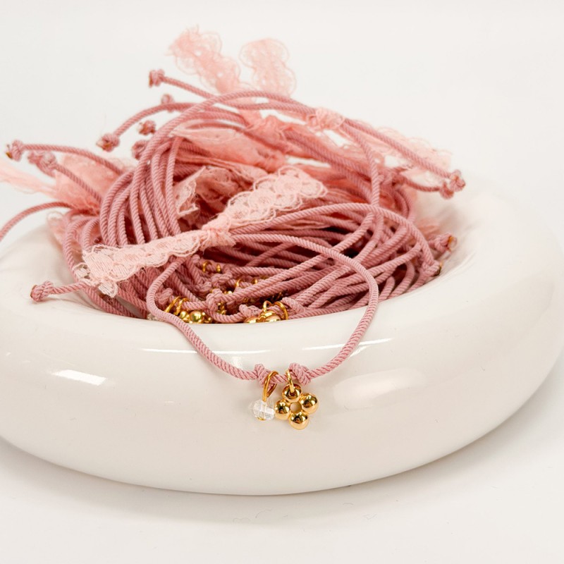 Μαρτυρικό Βραχιόλι με Στριφτό Κορδόνι Σάπιο Μήλο, Δαντέλα & Επιχρυσωμένο Σταυρό