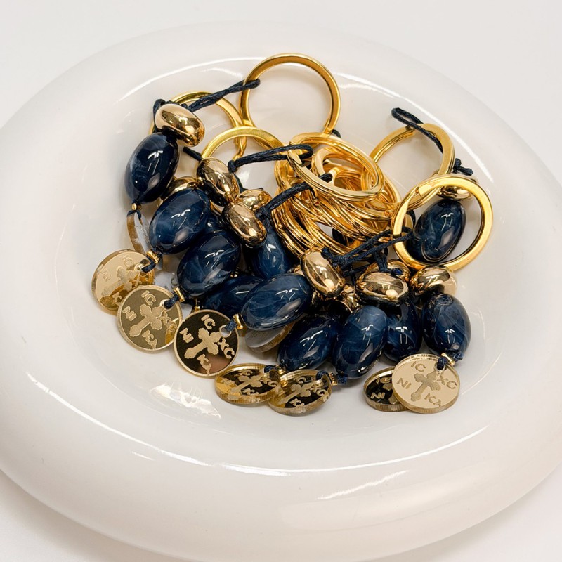 Μαρτυρικό Μπρελόκ Βάπτισης Μπλε με Χρυσά Στοιχεία & Κωνσταντινάτο Σταυρό