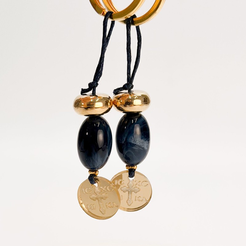 Μαρτυρικό Μπρελόκ Βάπτισης Μπλε με Χρυσά Στοιχεία & Κωνσταντινάτο Σταυρό