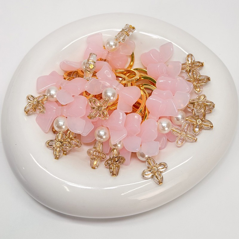 Μαρτυρικό Μπρελόκ Βάπτισης με Ροζ Φιογκάκι, Πέρλα & Σταυρό Λουλούδι