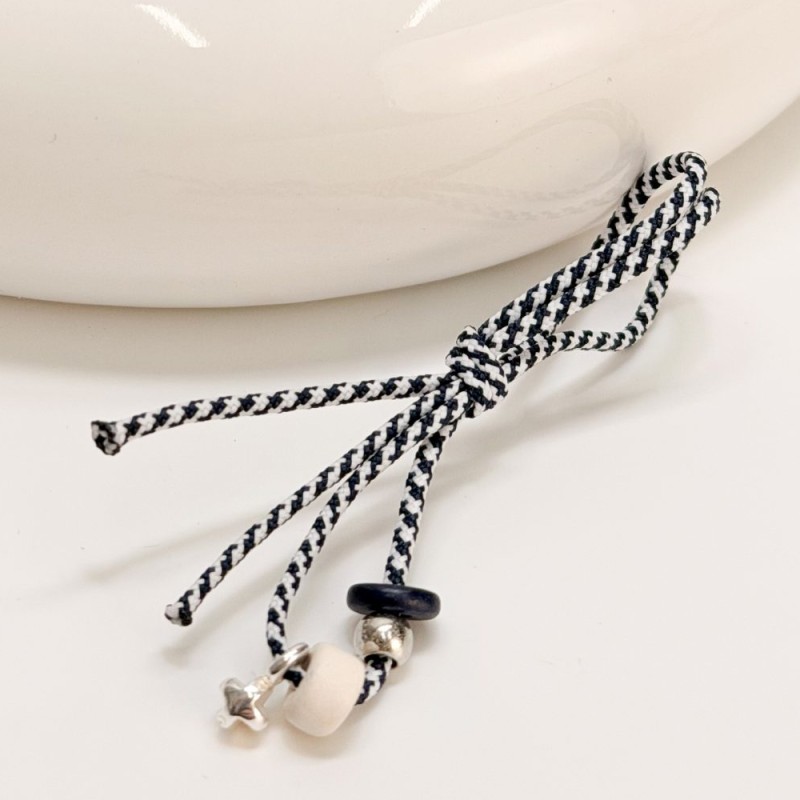 Μαρτυρικό Πέτου Βάπτισης Μπλε-Λευκό με Κεραμικές Χάντρες & Ασημί Σταυρό