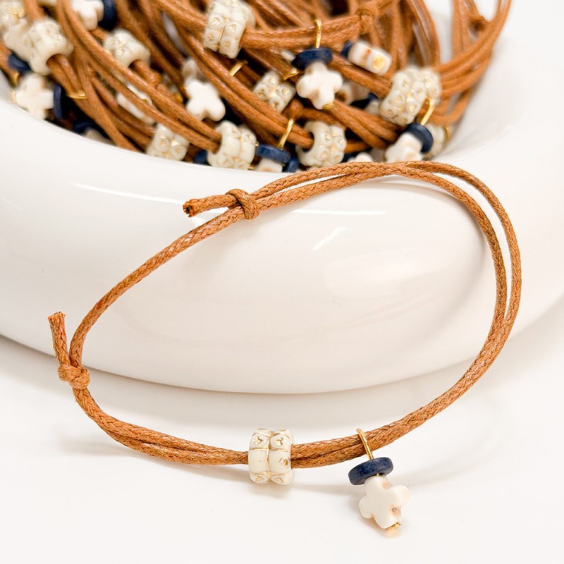 Μαρτυρικό Βραχιόλι Βάπτισης Καφέ Κορδόνι με Σταυρό Χαολίτη