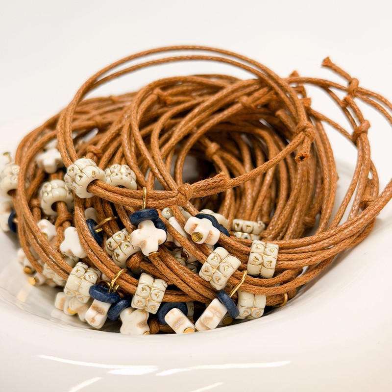 Μαρτυρικό Βραχιόλι Βάπτισης Καφέ Κορδόνι με Σταυρό Χαολίτη