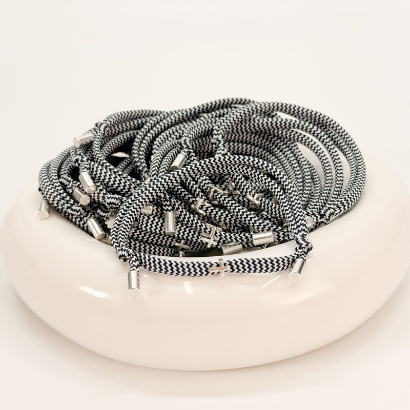 Μαρτυρικό Βραχιόλι Βάπτισης Δίχρωμο Πλακέ Κορδόνι με Ασημί Σταυρό