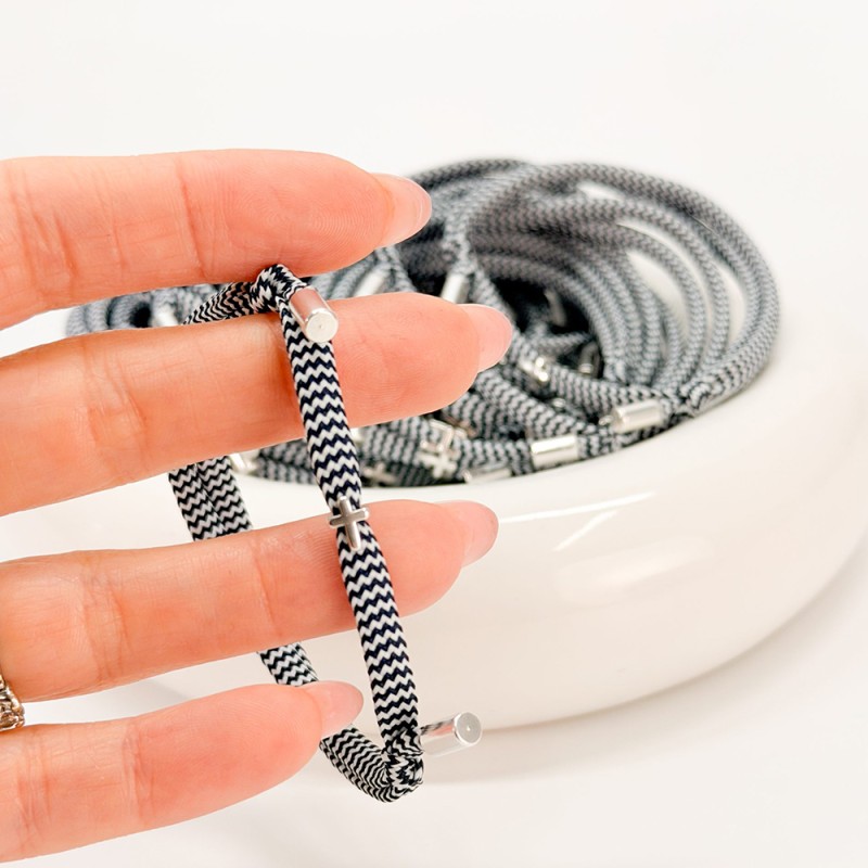 Μαρτυρικό Βραχιόλι Βάπτισης Δίχρωμο Πλακέ Κορδόνι με Ασημί Σταυρό