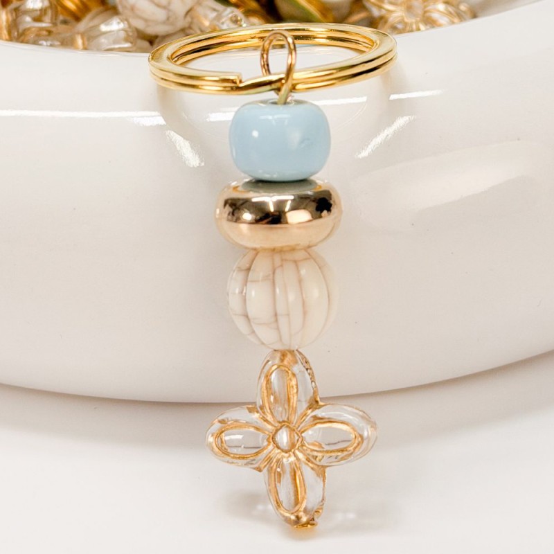 Μαρτυρικό Μπρελόκ Βάπτισης με Γαλάζια Χάντρα και Σταυρό Λουλούδι