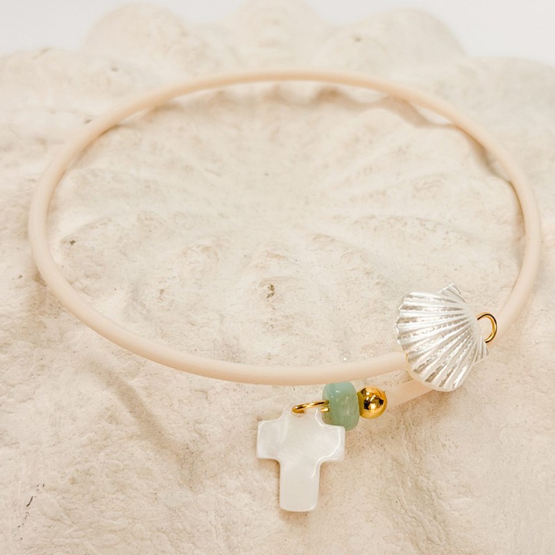 Μαρτυρικό Βραχιόλι Θαλασσινό με Αχιβάδα & Σταυρό Φίλντισι