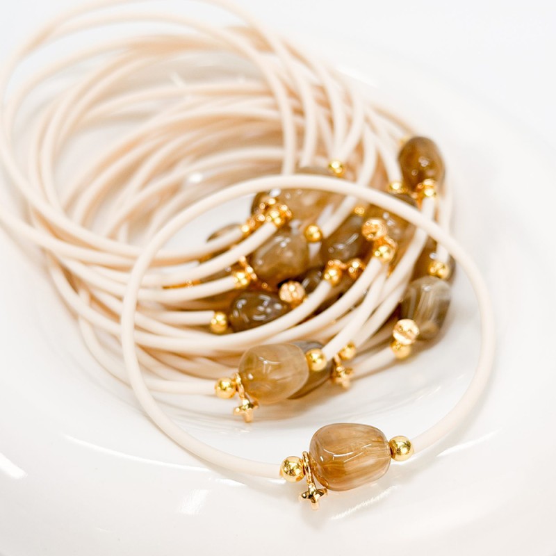 Μαρτυρικό Βραχιόλι με Εκρού Καουτσούκ Κορδόνι & Καφέ Πέτρα