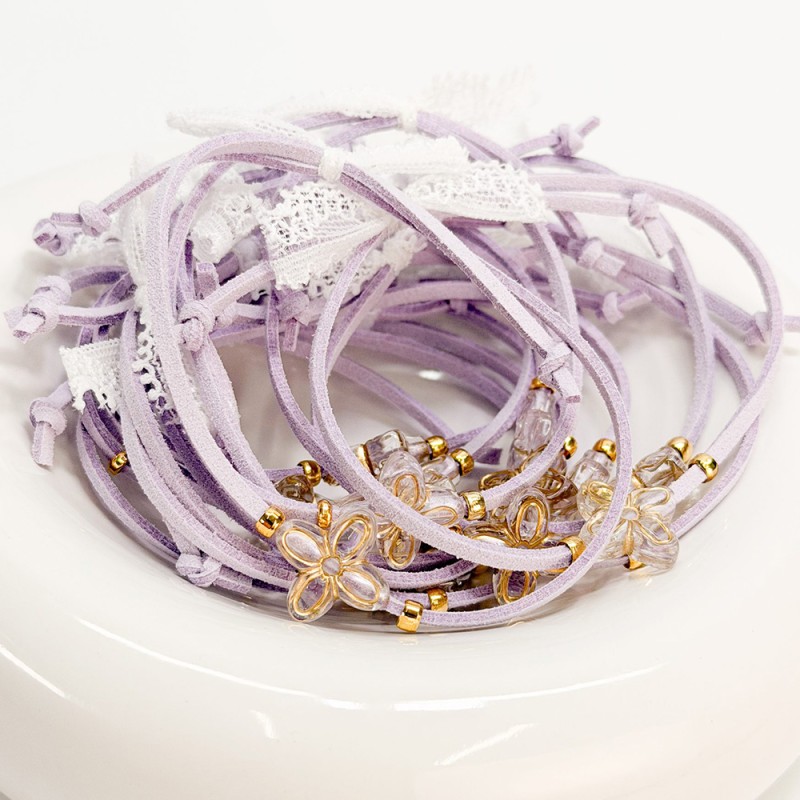 Μαρτυρικό Βραχιόλι Λιλά Σουέτ με Σταυρό Λουλούδι & Δαντέλα