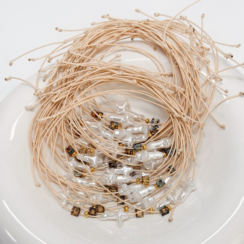 Μαρτυρικό Βραχιόλι με Περλέ Σταυρό, Miyuki Χάντρα & Εκρού Κορδόνι