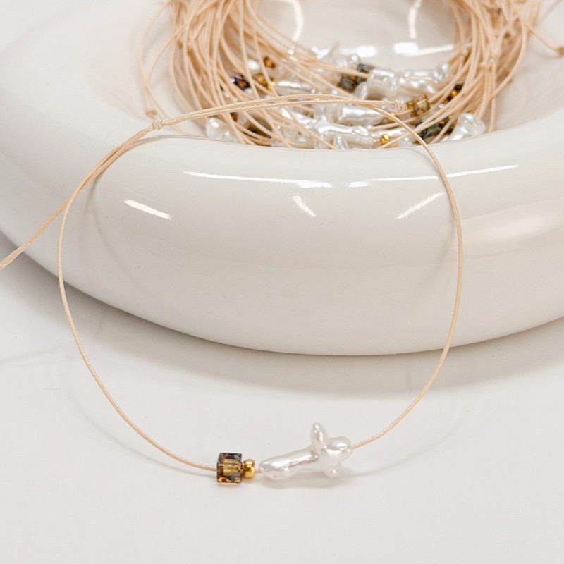 Μαρτυρικό Βραχιόλι με Περλέ Σταυρό, Miyuki Χάντρα & Εκρού Κορδόνι