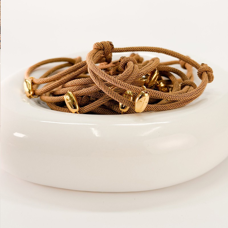 Μαρτυρικό Βραχιόλι με Στριφτό Κορδόνι Καφέ-Μπεζ & Σταυρό