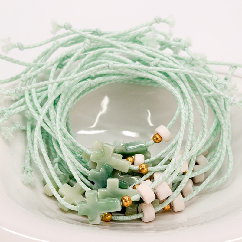 Μαρτυρικό Βραχιόλι Βεραμάν με Σταυρό & Κεραμική Ροδέλα