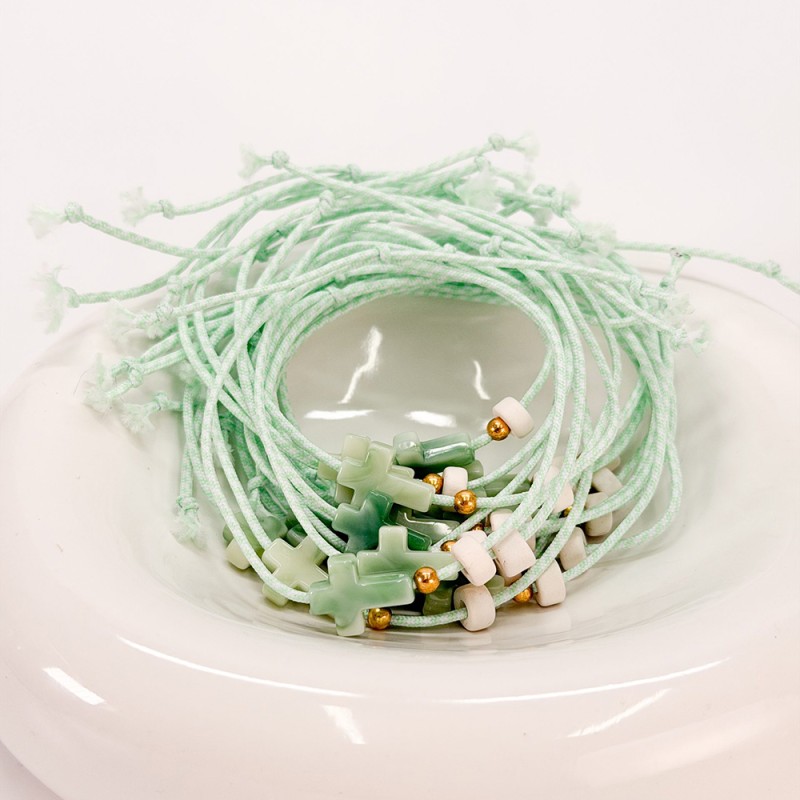 Μαρτυρικό Βραχιόλι Βεραμάν με Σταυρό & Κεραμική Ροδέλα