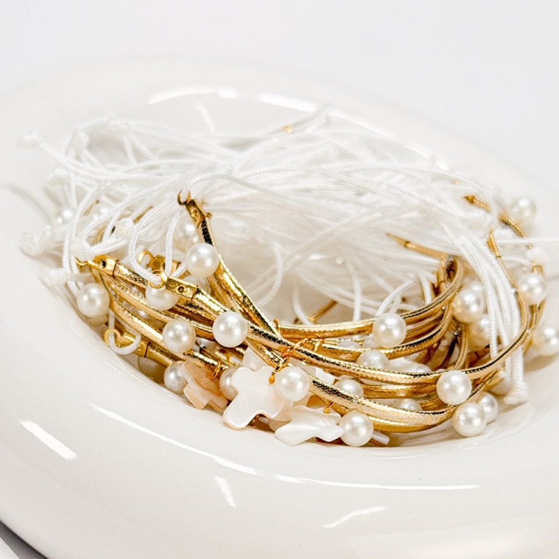 Μαρτυρικό Βραχιόλι με Χρυσό Κορδόνι, Πέρλες & Φίλντισι Σταυρό