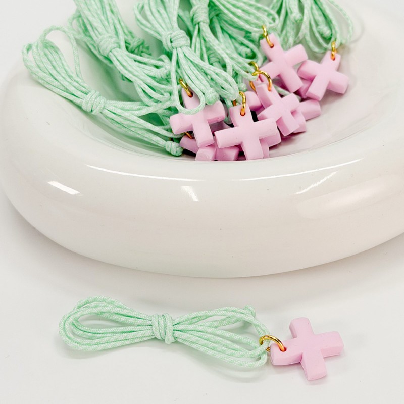 Μαρτυρικό Κολιέ Βεραμάν με Ροζ Σταυρό από Πολυμερικό Πηλό