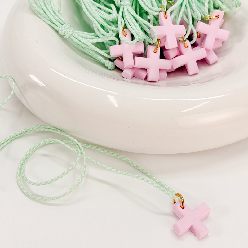 Μαρτυρικό Κολιέ Βεραμάν με Ροζ Σταυρό από Πολυμερικό Πηλό