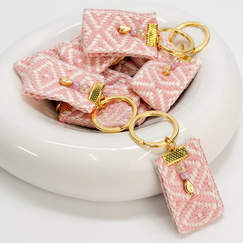 Μαρτυρικό Μπρελόκ με Ροζ-Λευκή Τρέσα, Σταυρό & Χάντρες