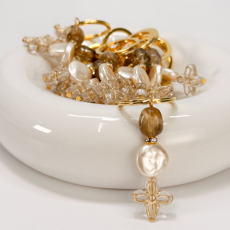 Μαρτυρικό Μπρελόκ με Πέρλα, Καφέ Χάντρα & Σταυρό Λουλούδι