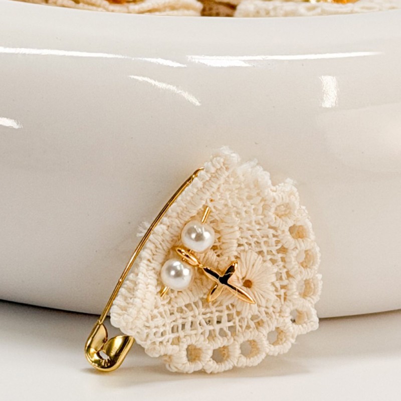 Μαρτυρικό Πέτου Δαντέλα με Επιχρυσωμένο Σταυρό & Πέρλες