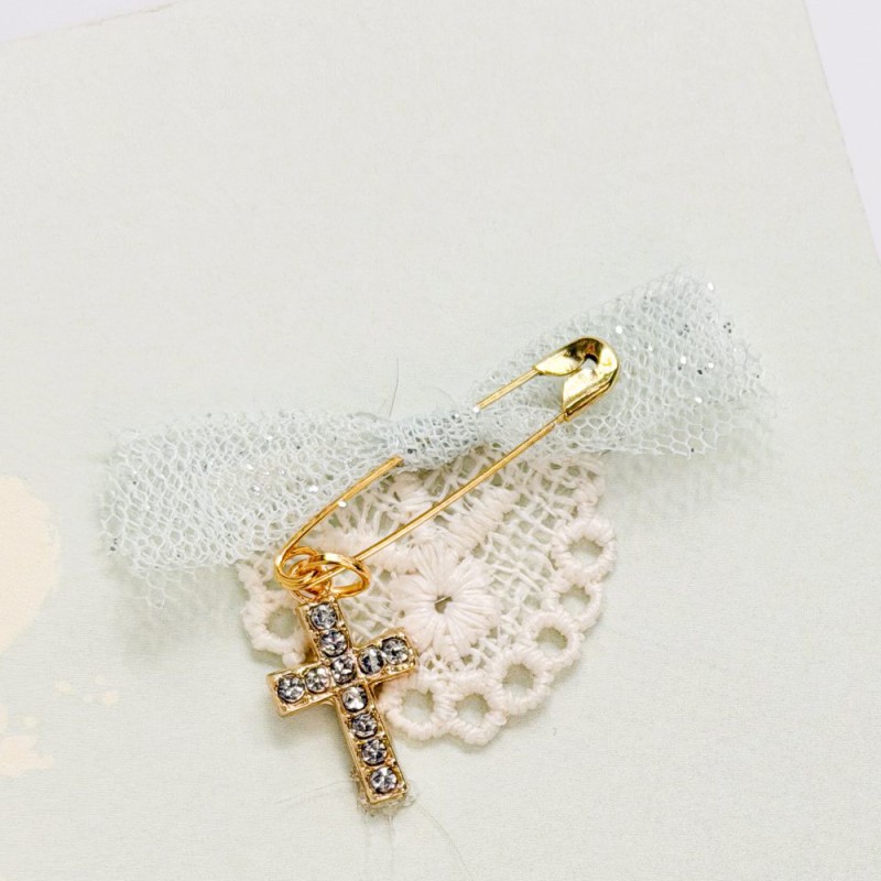 Μαρτυρικό Πέτου με Δαντέλα, Βεραμάν Τούλι & Επιχρυσωμένο Σταυρό με Στρας