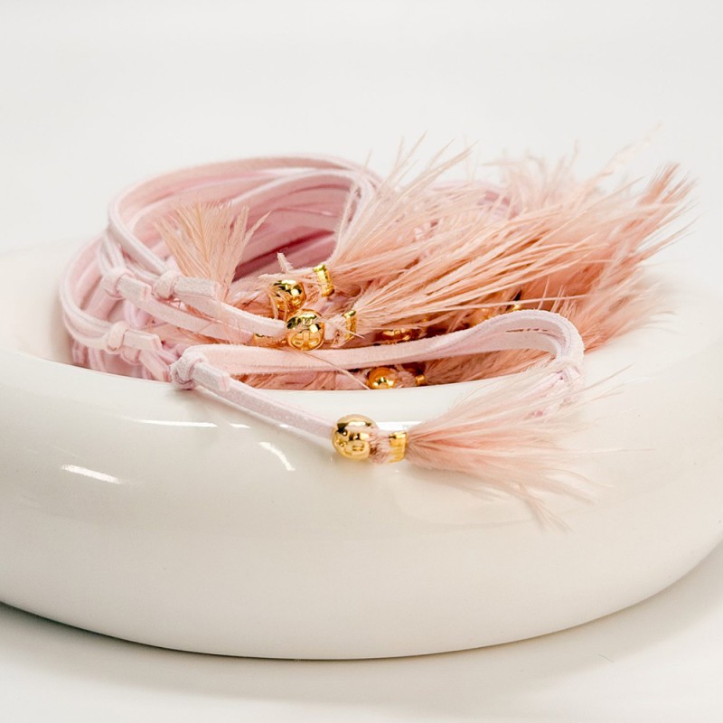 Μαρτυρικό Βραχιόλι με Ροζ Σουέτ Κορδόνι, Σταυρό & Φτερό