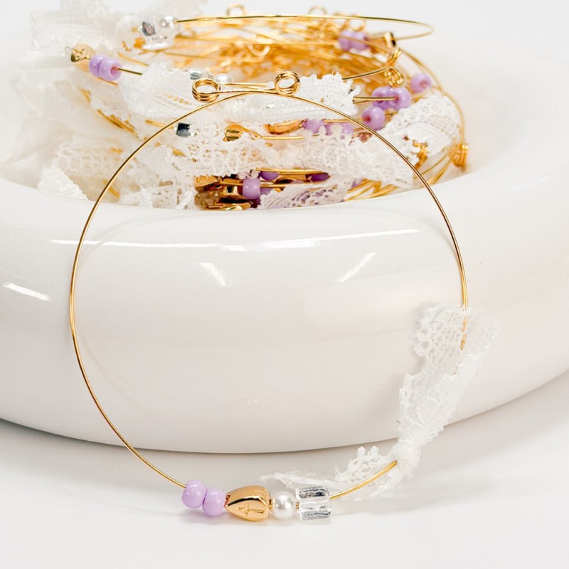 Μαρτυρικό Βραχιόλι Memory Wire με Δαντέλα & Λιλά Χάντρες