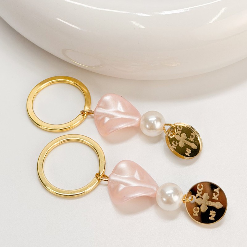 Μαρτυρικό Μπρελόκ με Πέρλα, Πέταλο Λουλουδιού & Κωνσταντινάτο Σταυρό