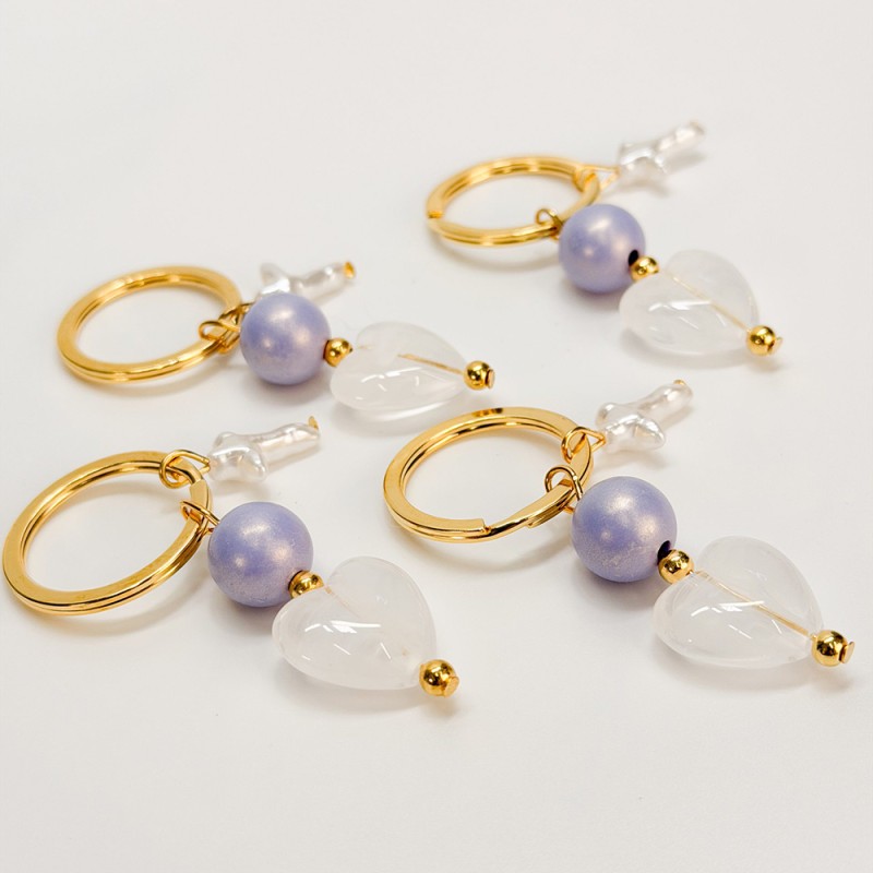 Μαρτυρικό Μπρελόκ με Περλέ Σταυρό, Λιλά Χάντρα & Καρδιά