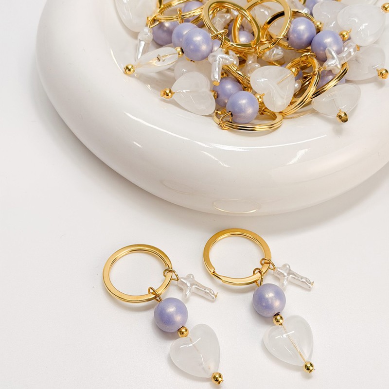 Μαρτυρικό Μπρελόκ με Περλέ Σταυρό, Λιλά Χάντρα & Καρδιά