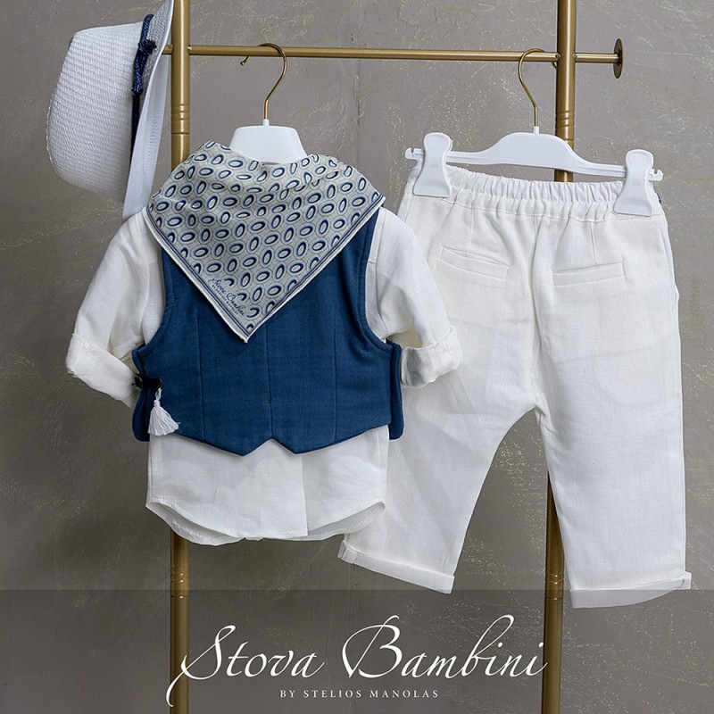Βαπτιστικό Σύνολο Αγόρι Midnight Blue & Λευκό Λινό – Stova Bambini