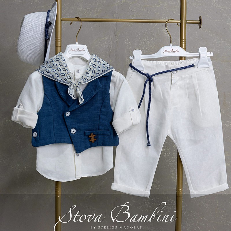 Βαπτιστικό Σύνολο Αγόρι Midnight Blue & Λευκό Λινό – Stova Bambini