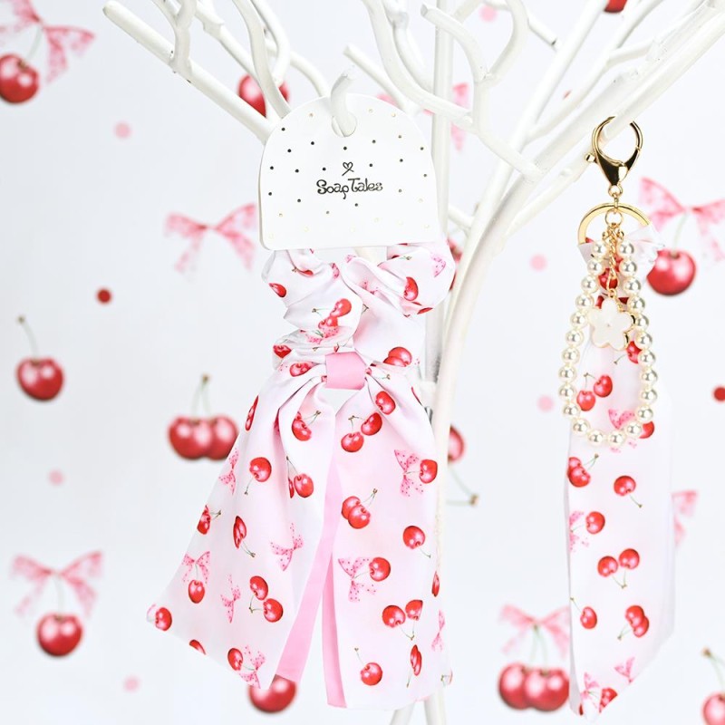 Scrunchie με Μαντιλάκι Cherry Bloom – Μπομπονιέρα Βάπτισης Κοριτσιού