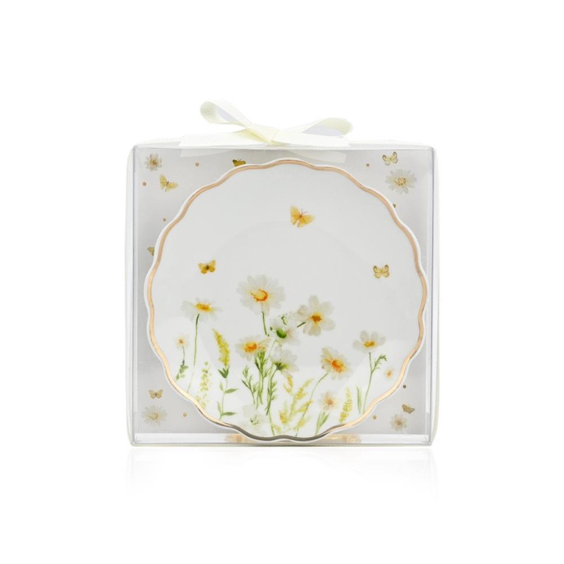 Πορσελάνινο Πιατάκι Daisy με Χρυσό Τελείωμα – Μπομπονιέρα Βάπτισης Κοριτσιού