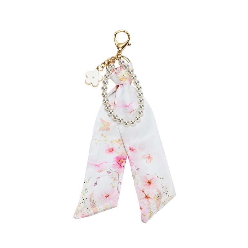 Charm Μαντιλάκι Pink Blossom με Πέρλες – Μπομπονιέρα Βάπτισης για Κορίτσι